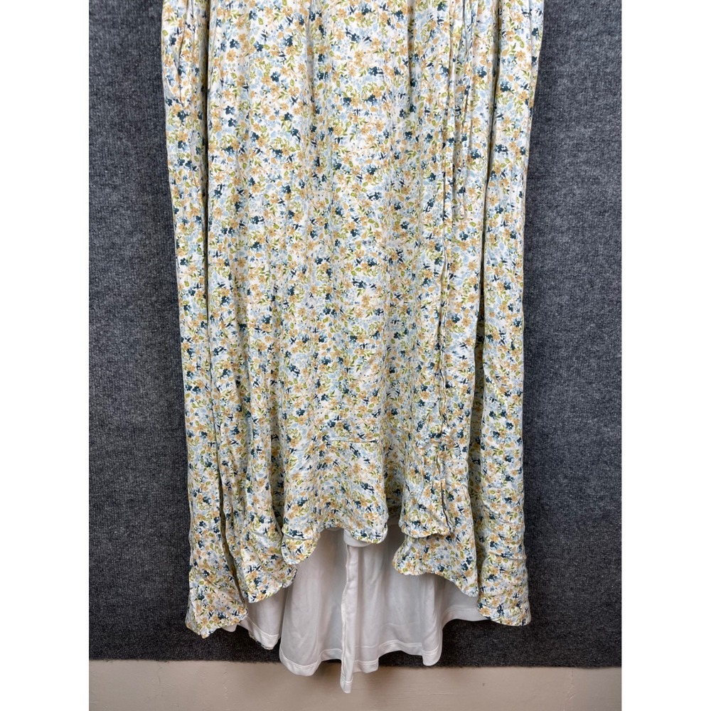 Torrid Maxi Dress Women's 2 White Floral Faux Wrap High Low Ruffle - Picture 3 of 11